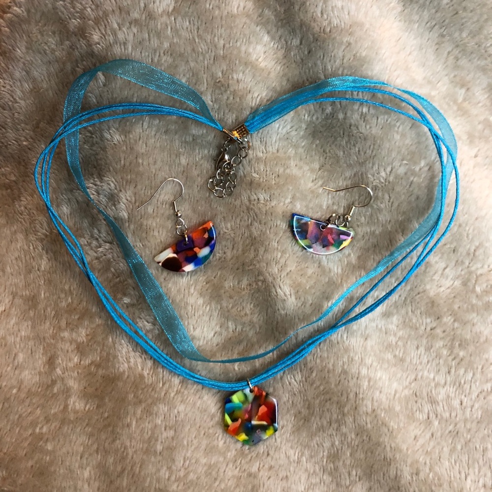 Aqua/Multicolor Necklace Set